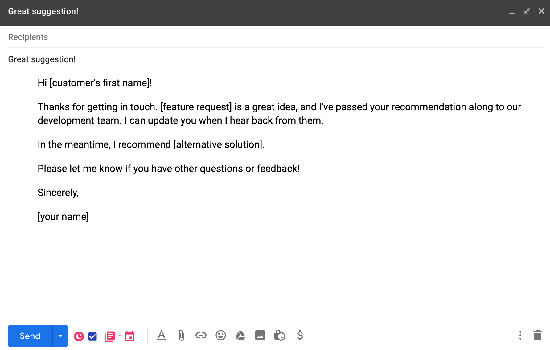 request for feature customer email