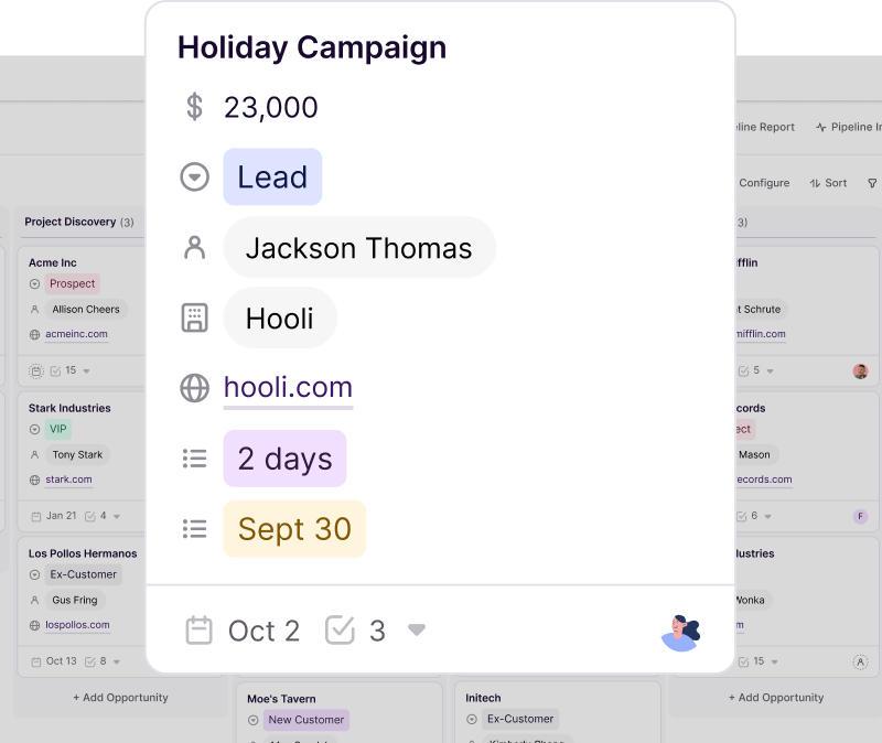 Copper sales pipeline card and deal board view