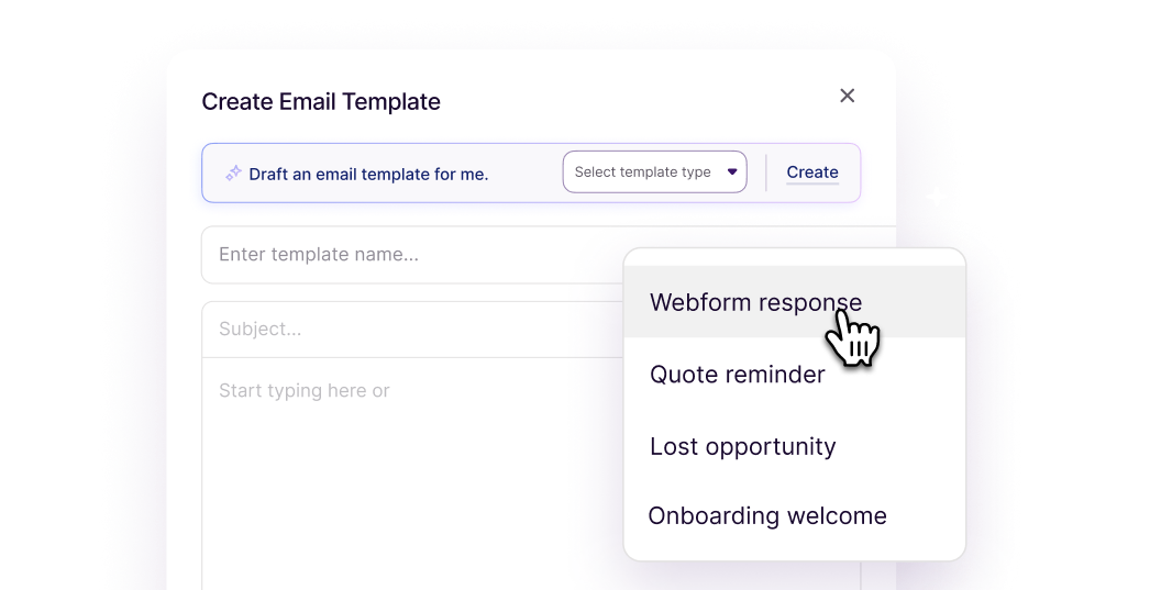 Copper email template creation screen