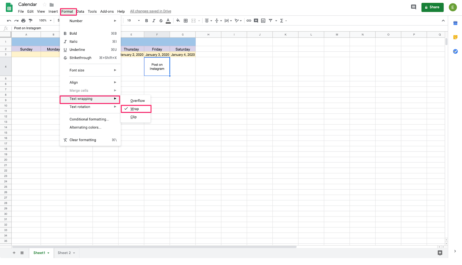 text wrapping alternative in google sheets