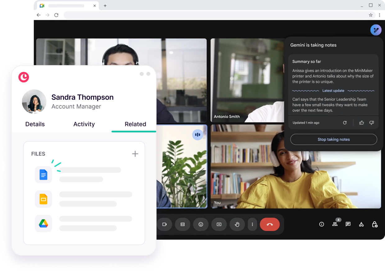 Copper working inside a Google Workspace and meeting workflow